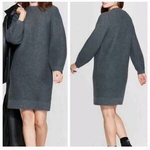 NWT Prologue Relaxed Fit Knit Sweater Dress Balloon Sleeve Gray Sz M